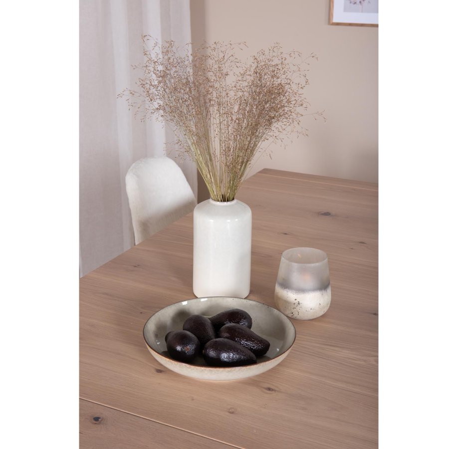 VENTURE DESIGN Slider spisebordsst, m. 6 stole - hvidvasket egefiner/eg og hvid teddy/sort metal