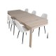 VENTURE DESIGN Slider spisebordsst, m. 6 stole - hvidvasket egefiner/eg og hvid teddy/sort metal