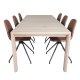 VENTURE DESIGN Slider spisebordsst, m. 6 stole - hvidvasket egefiner/eg og brun PU/sort metal
