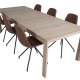 VENTURE DESIGN Slider spisebordsst, m. 6 stole - hvidvasket egefiner/eg og brun PU/sort metal