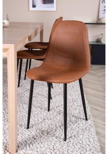 VENTURE DESIGN Slider spisebordsst, m. 6 stole - hvidvasket egefiner/eg og brun PU/sort metal