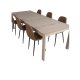 VENTURE DESIGN Slider spisebordsst, m. 6 stole - hvidvasket egefiner/eg og brun PU/sort metal