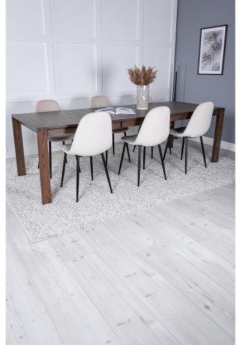 VENTURE DESIGN Slider spisebordsst, m. 6 stole - smoked egefiner/eg og beige stof/sort metal