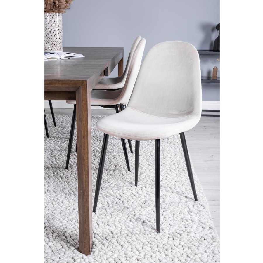 VENTURE DESIGN Slider spisebordsst, m. 6 stole - smoked egefiner/eg og beige stof/sort metal