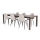 VENTURE DESIGN Slider spisebordsst, m. 6 stole - smoked egefiner/eg og beige stof/sort metal