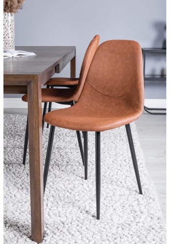 VENTURE DESIGN Slider spisebordsst, m. 6 stole - smoked egefiner/eg og brun PU/sort metal