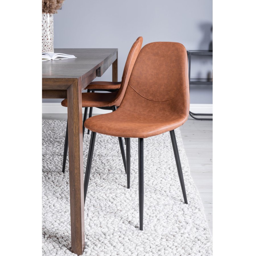 VENTURE DESIGN Slider spisebordsst, m. 6 stole - smoked egefiner/eg og brun PU/sort metal