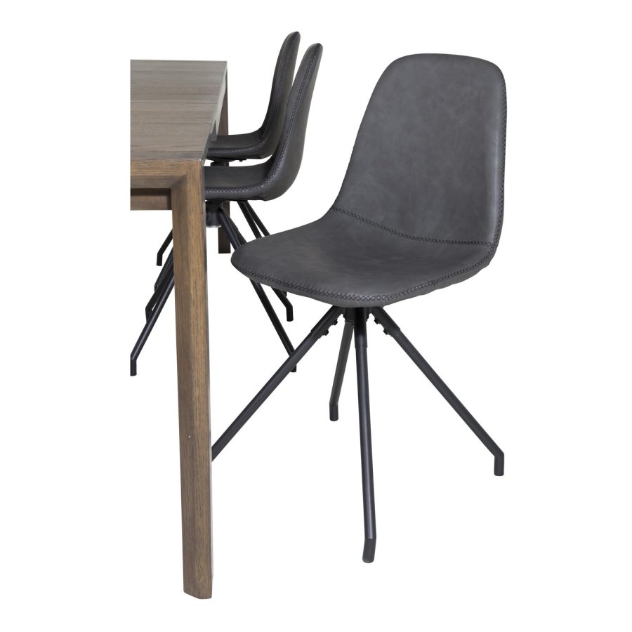 VENTURE DESIGN Slider spisebordsst, m. 6 stole - smoked egefiner/eg og sort PU/sort metal