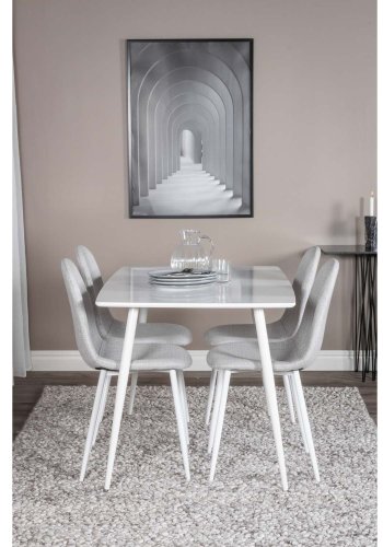 VENTURE DESIGN Polar spisebordsst, m. 4 stole - hvid MDF/hvid metal og lysegr polyester/hvid metal
