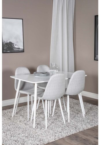 VENTURE DESIGN Polar spisebordsst, m. 4 stole - hvid MDF/hvid metal og lysegr polyester/hvid metal