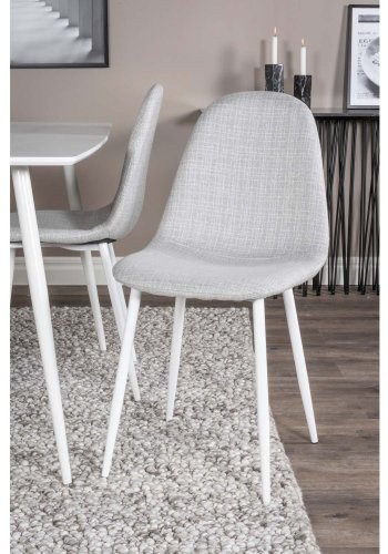 VENTURE DESIGN Polar spisebordsst, m. 4 stole - hvid MDF/hvid metal og lysegr polyester/hvid metal