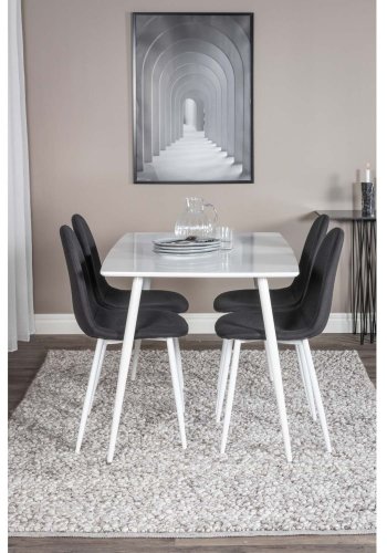 VENTURE DESIGN Polar spisebordsst, m. 4 stole - hvid MDF/hvid metal og sort polyester/hvid metal