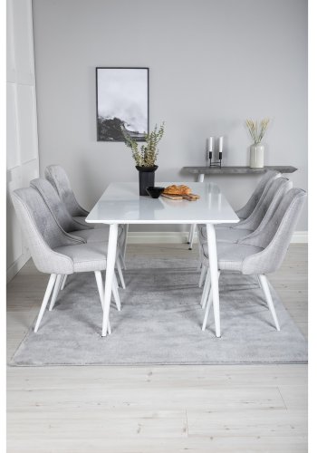 VENTURE DESIGN Polar spisebordsst, m. 6 stole -  hvid MDF/hvid metal, lysegr stof/hvid metal