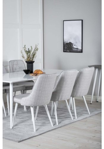VENTURE DESIGN Polar spisebordsst, m. 6 stole -  hvid MDF/hvid metal, lysegr stof/hvid metal