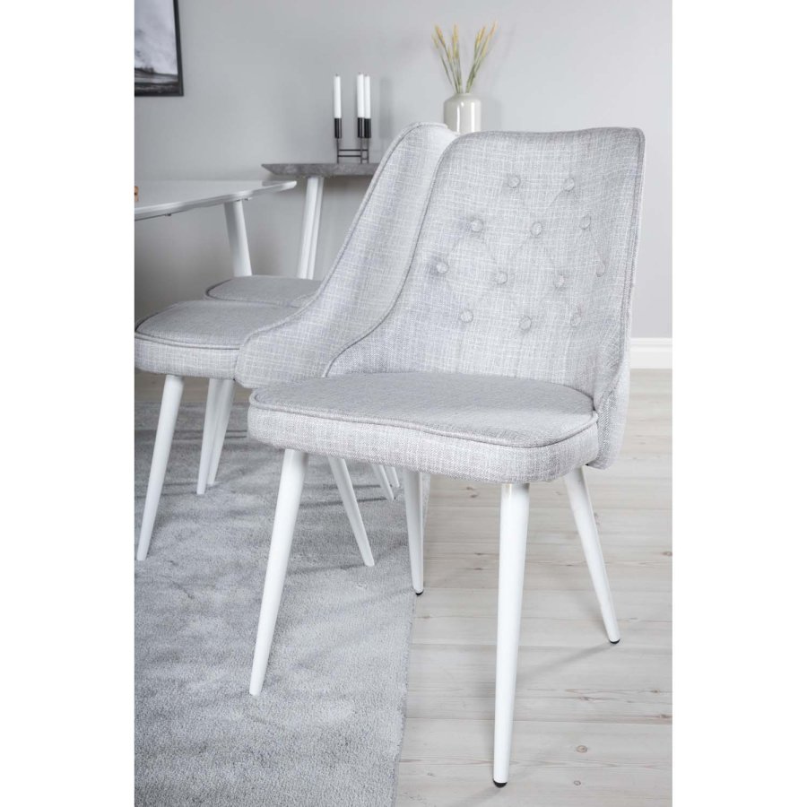 VENTURE DESIGN Polar spisebordsst, m. 6 stole -  hvid MDF/hvid metal, lysegr stof/hvid metal