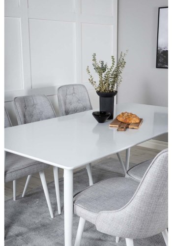 VENTURE DESIGN Polar spisebordsst, m. 6 stole -  hvid MDF/hvid metal, lysegr stof/hvid metal