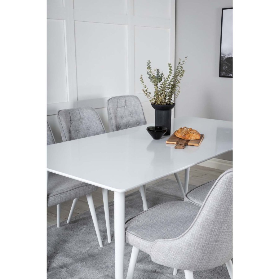 VENTURE DESIGN Polar spisebordsst, m. 6 stole -  hvid MDF/hvid metal, lysegr stof/hvid metal