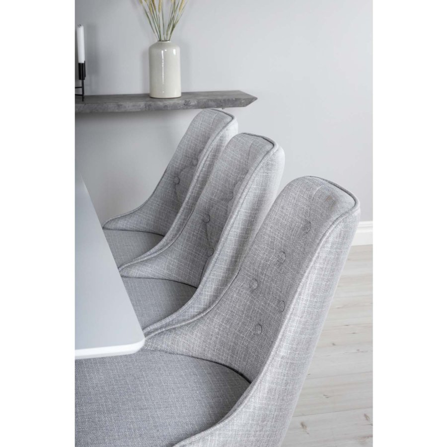 VENTURE DESIGN Polar spisebordsst, m. 6 stole -  hvid MDF/hvid metal, lysegr stof/hvid metal