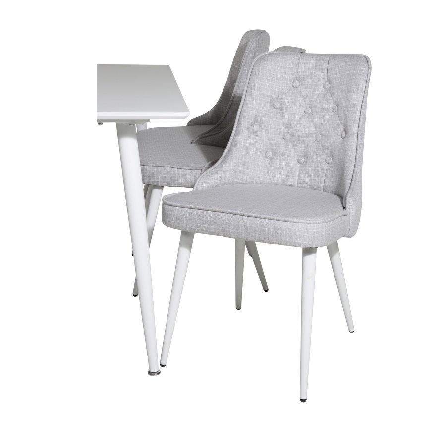 VENTURE DESIGN Polar spisebordsst, m. 6 stole -  hvid MDF/hvid metal, lysegr stof/hvid metal