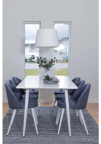 VENTURE DESIGN Polar spisebordsst, m. 6 stole -  hvid MDF/hvid metal, bl stof/hvid metal