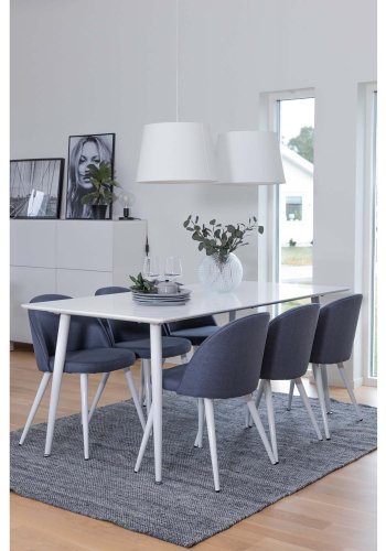 VENTURE DESIGN Polar spisebordsst, m. 6 stole -  hvid MDF/hvid metal, bl stof/hvid metal