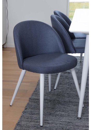 VENTURE DESIGN Polar spisebordsst, m. 6 stole -  hvid MDF/hvid metal, bl stof/hvid metal