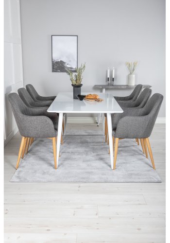 VENTURE DESIGN Polar spisebordsst, m. 6 stole -  hvid MDF/hvid metal, gr stof/valndfolie metal