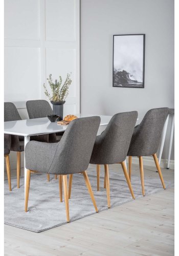 VENTURE DESIGN Polar spisebordsst, m. 6 stole -  hvid MDF/hvid metal, gr stof/valndfolie metal