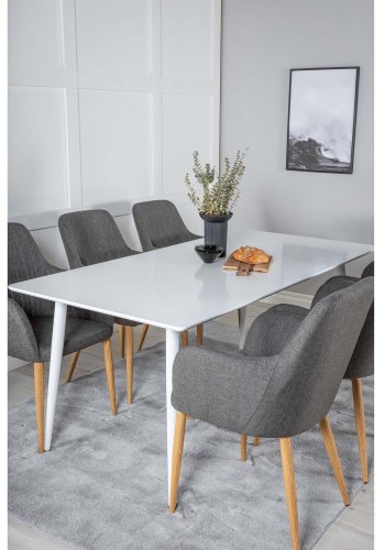 VENTURE DESIGN Polar spisebordsst, m. 6 stole -  hvid MDF/hvid metal, gr stof/valndfolie metal