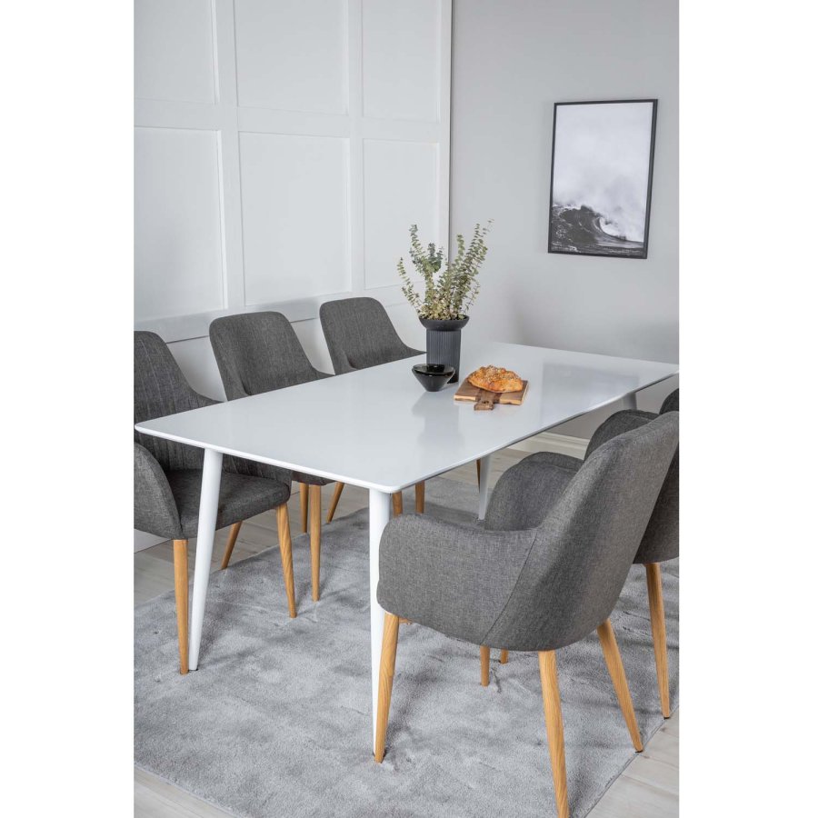 VENTURE DESIGN Polar spisebordsst, m. 6 stole -  hvid MDF/hvid metal, gr stof/valndfolie metal