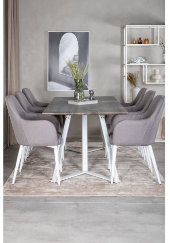 VENTURE DESIGN Marina spisebordsst, m. 6 stole - gr finer/hvid metal og gr stof/hvid metal