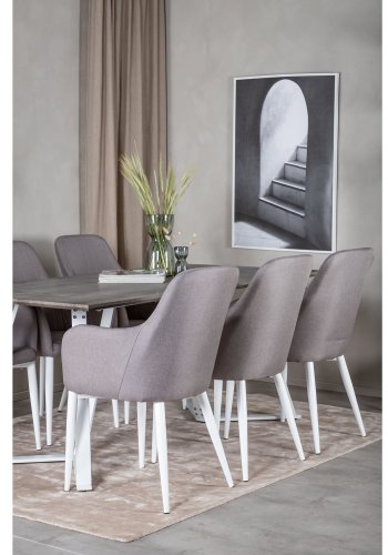 VENTURE DESIGN Marina spisebordsst, m. 6 stole - gr finer/hvid metal og gr stof/hvid metal