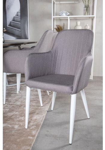 VENTURE DESIGN Marina spisebordsst, m. 6 stole - gr finer/hvid metal og gr stof/hvid metal