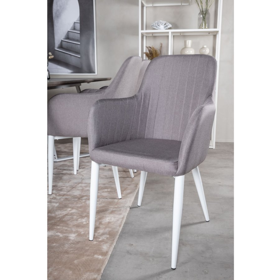 VENTURE DESIGN Marina spisebordsst, m. 6 stole - gr finer/hvid metal og gr stof/hvid metal