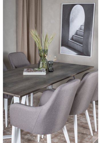 VENTURE DESIGN Marina spisebordsst, m. 6 stole - gr finer/hvid metal og gr stof/hvid metal