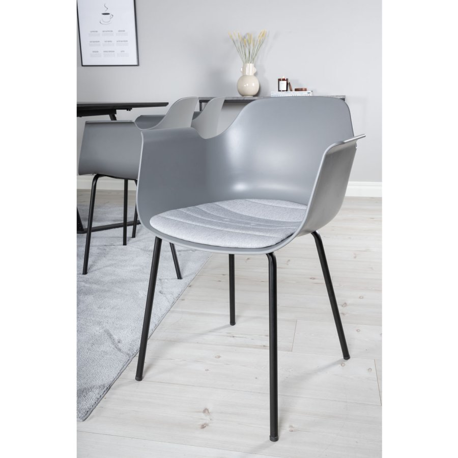 VENTURE DESIGN Marina spisebordsst, m. 6 stole - sort finer/sort metal og gr plastik/sort metal