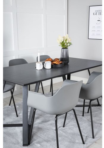 VENTURE DESIGN Marina spisebordsst, m. 6 stole - sort finer/sort metal og gr plastik/sort metal