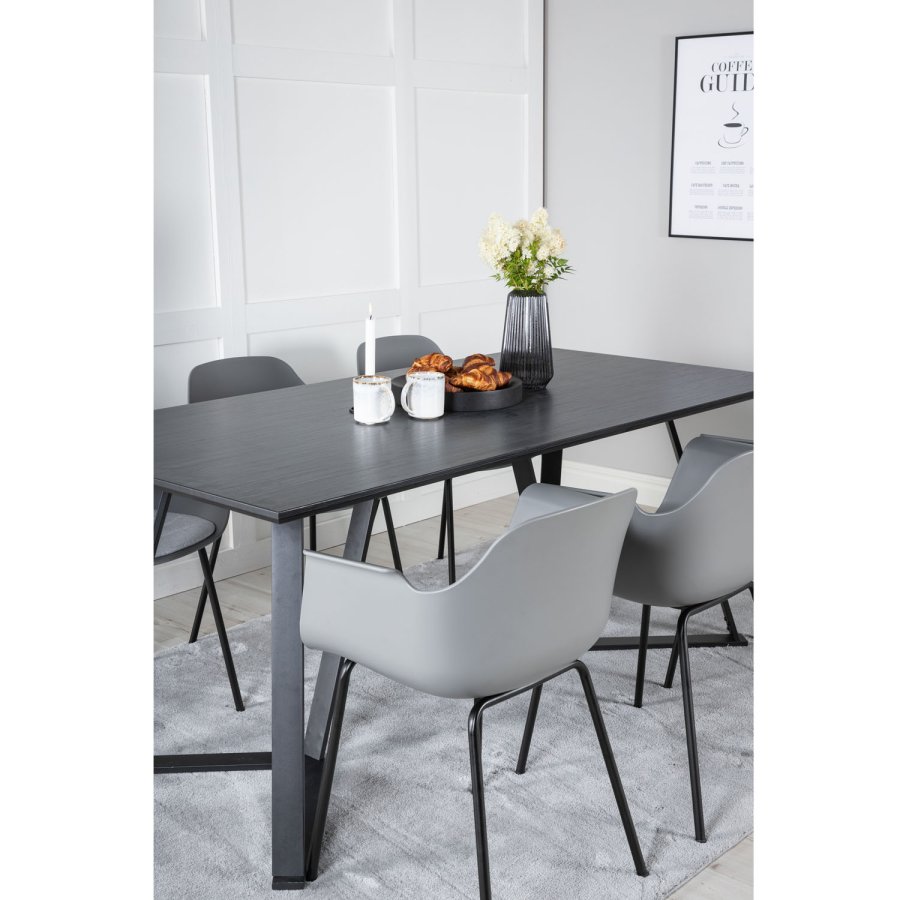 VENTURE DESIGN Marina spisebordsst, m. 6 stole - sort finer/sort metal og gr plastik/sort metal