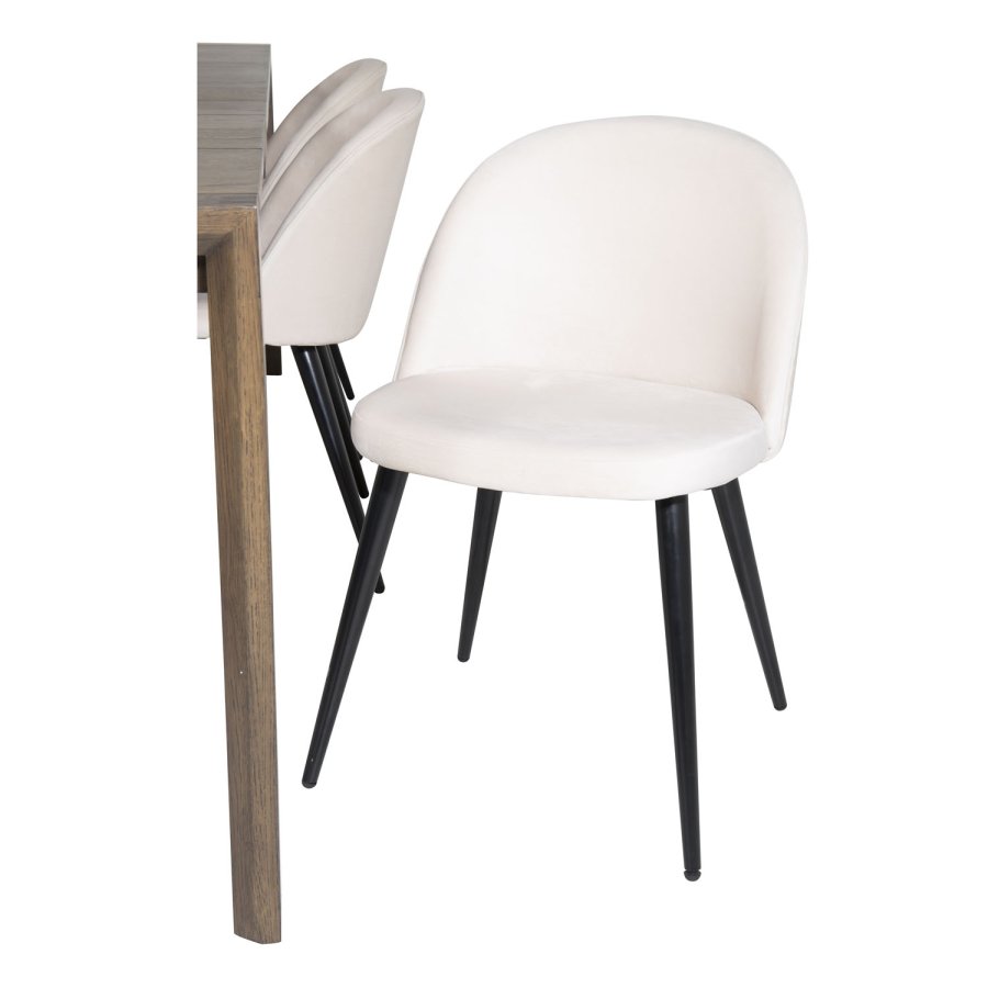 VENTURE DESIGN Slider spisebordsst, m. 6 stole - smoked egefiner/eg og beige fljl/sort metal