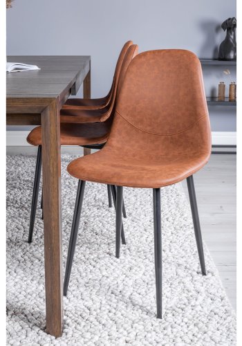 VENTURE DESIGN Slider spisebordsst, m. 6 stole - smoked egefiner/eg og brun PU/sort metal