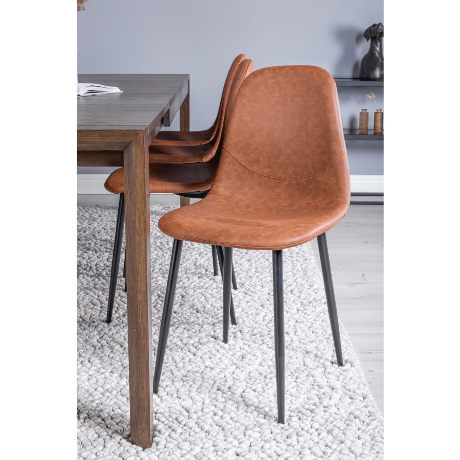 VENTURE DESIGN Slider spisebordsst, m. 6 stole - smoked egefiner/eg og brun PU/sort metal