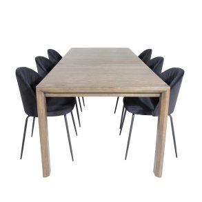 VENTURE DESIGN Slider spisebordsst, m. 6 stole - smoked egefiner/eg og sort fljl/sort metal