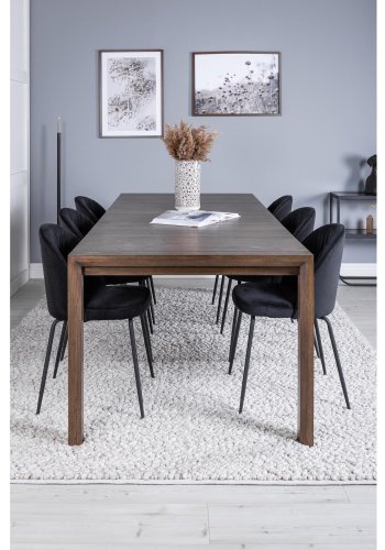 VENTURE DESIGN Slider spisebordsst, m. 6 stole - smoked egefiner/eg og sort fljl/sort metal