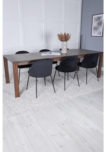 VENTURE DESIGN Slider spisebordsst, m. 6 stole - smoked egefiner/eg og sort fljl/sort metal