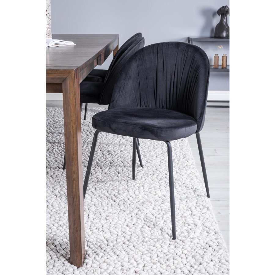 VENTURE DESIGN Slider spisebordsst, m. 6 stole - smoked egefiner/eg og sort fljl/sort metal