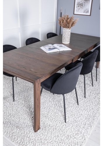 VENTURE DESIGN Slider spisebordsst, m. 6 stole - smoked egefiner/eg og sort fljl/sort metal