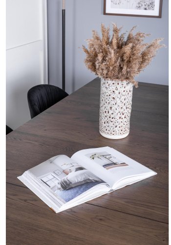 VENTURE DESIGN Slider spisebordsst, m. 6 stole - smoked egefiner/eg og sort fljl/sort metal