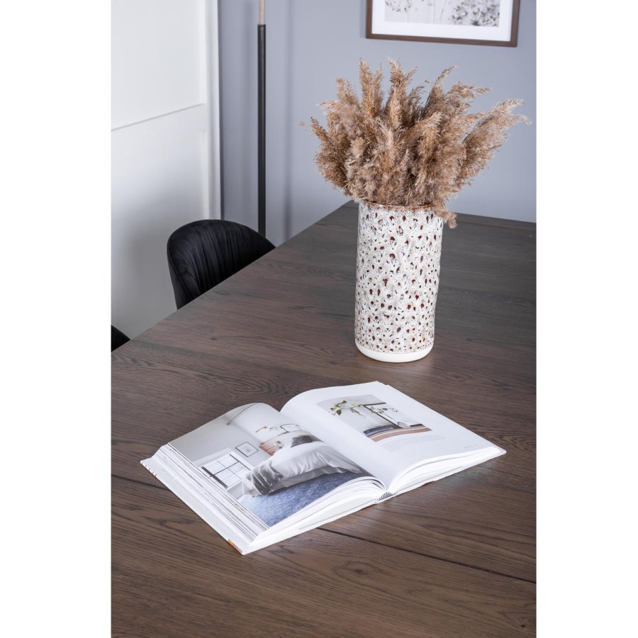 VENTURE DESIGN Slider spisebordsst, m. 6 stole - smoked egefiner/eg og sort fljl/sort metal