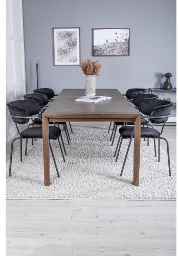 VENTURE DESIGN Slider spisebordsst, m. 6 stole - smoked egefiner/eg og sort fljl/sort metal