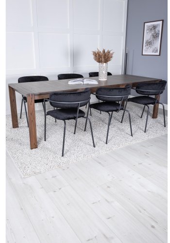 VENTURE DESIGN Slider spisebordsst, m. 6 stole - smoked egefiner/eg og sort fljl/sort metal